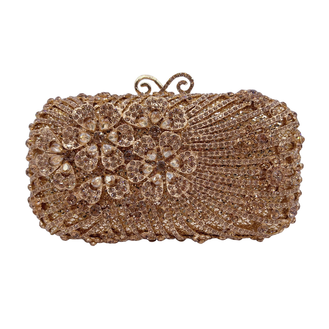 Túi clutch nữ đính đá dạ hội pha lê lấp lánh — màu vàng, bạc