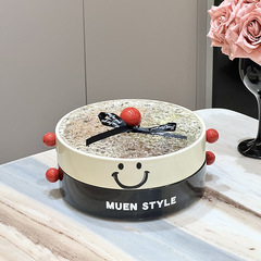 Nordic Style Creative Smiling Ceramic Fruit Bowl Multi-layer Dry Fruit Bowl with Dust Cover Household Candy Bowl Divided Moving Gift