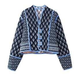 2024秋wish亚马逊eBay撞色印花两穿式棉服棉衣