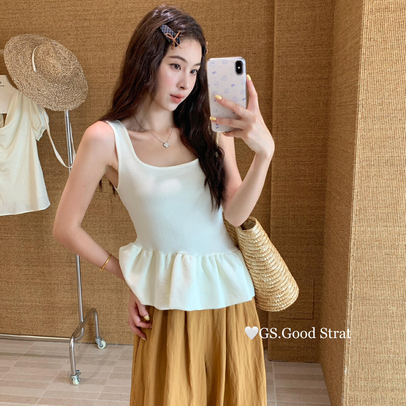 Big Sale Non-Returnable Summer Sweet Girly Multi-Color Versatile Slimming Look Puffy Hem Square Neck Shirt G2259