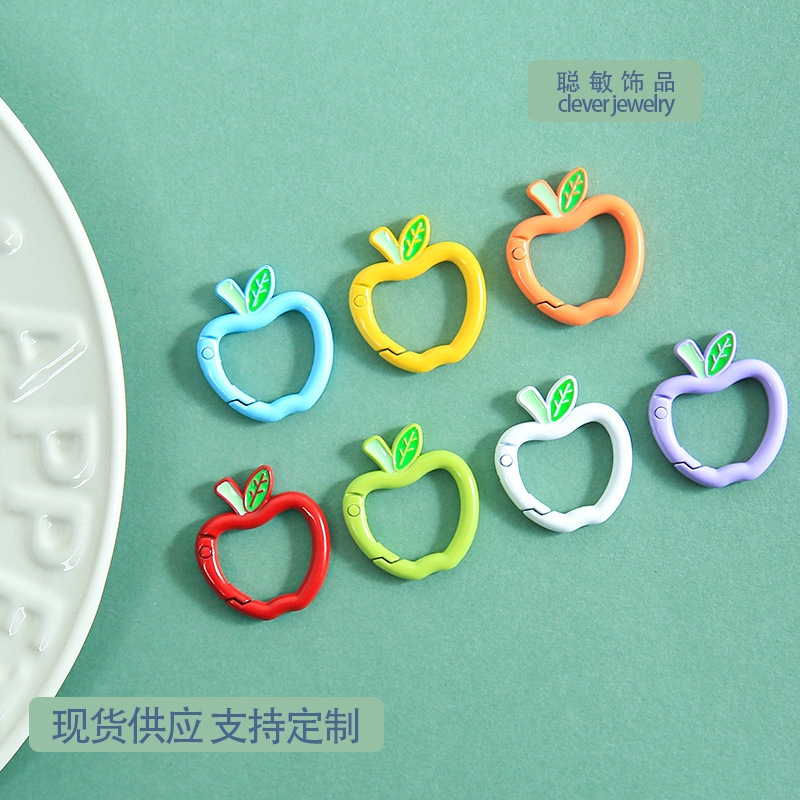 Apple-Shaped Spring Buckle Colorful Cute Versatile Keychain Phone Chain Handmade DIY Bead Jewelry Materials Wholesale