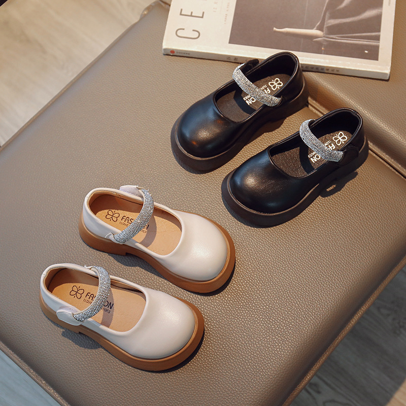 Girls' Leather Shoes Spring and Autumn New Girls' Black Mary Jane Small Leather Shoes Girls Soft Sole Performance British Style Princess Shoes