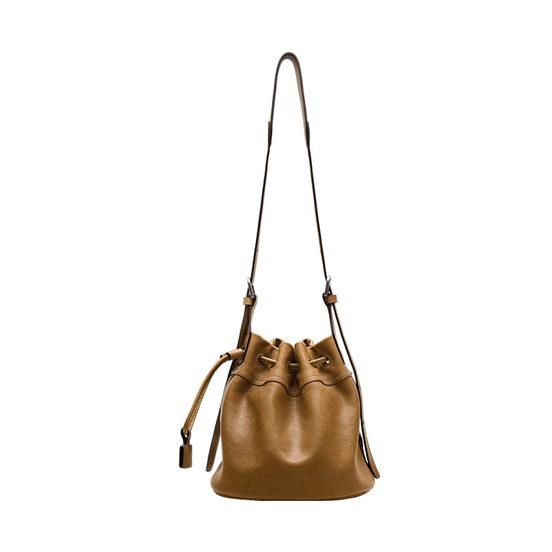 Vegetable-Tanned Sheepskin Yunshu Small Bucket Bag, Niche Cross-Border Casual Versatile Shoulder Crossbody Drawstring Bucket Bag, Commuter Small Bag Vegetable-Tanned Sheepskin Yunshu Small Bucket Bag, Niche Cross-Border Casual Versatile Shoulder Crossbody Drawstring Bucket Bag, Commuter Small Bag