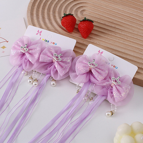 Children's Chinese style hairpin Internet celebrity ancient style tassel headwear Hanfu side clip bow ribbon hair accessories hairpin wholesale