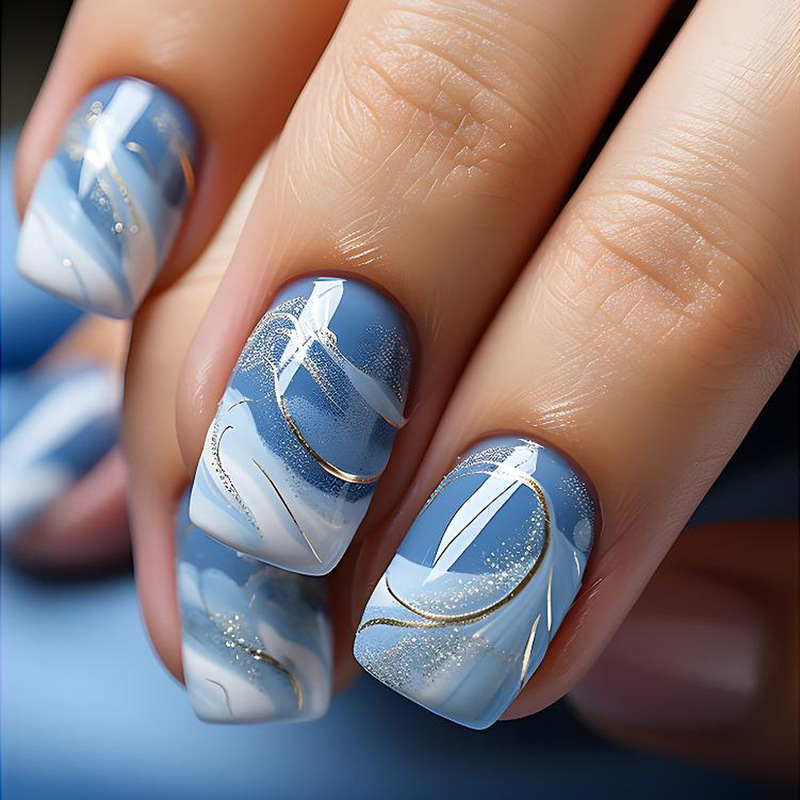 Fresh and elegant blue and white gradient wearable nail products foreign trade hot European and American fake nail patch nails