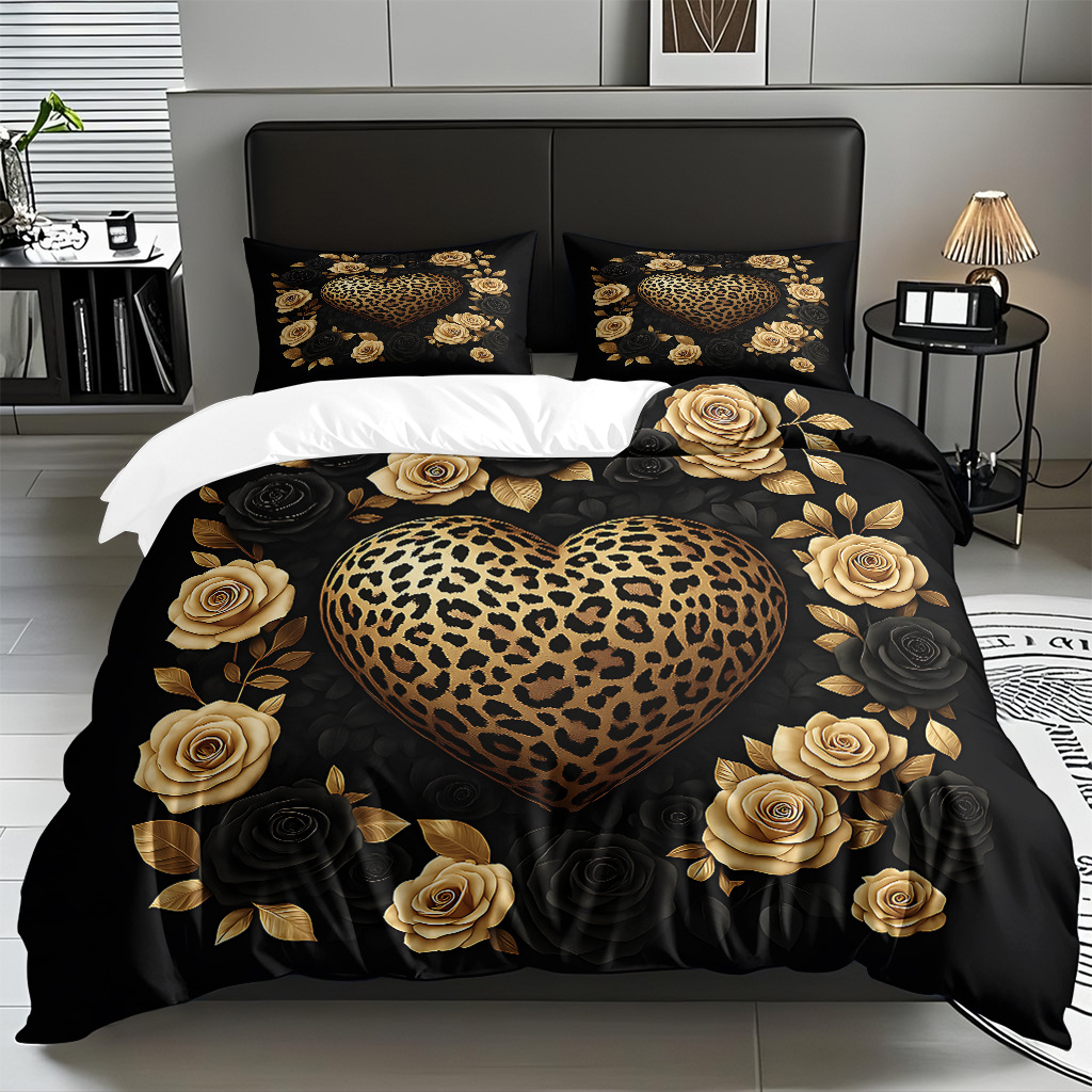 TEMU / JIT comercio exterior textil doméstico transfronterizo impresión digital de leopardo de alta definición colcha de colcha de almohada kit de ropa de cama para hacer dibujos