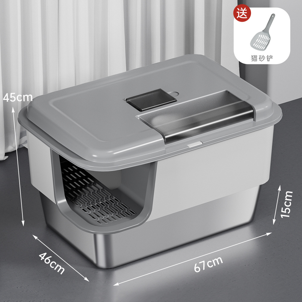 Caja de Arena para Gatos Extra Grande de Acero Inoxidable, Tipo Pasillo, Anti-Salpicaduras, Suministros para Mascotas, Venta al por Mayor