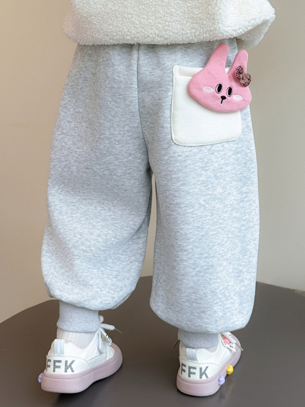 女童加绒裤秋冬款加厚一体绒宽松保暖休闲束脚运动裤女宝宝卫裤子|undefined