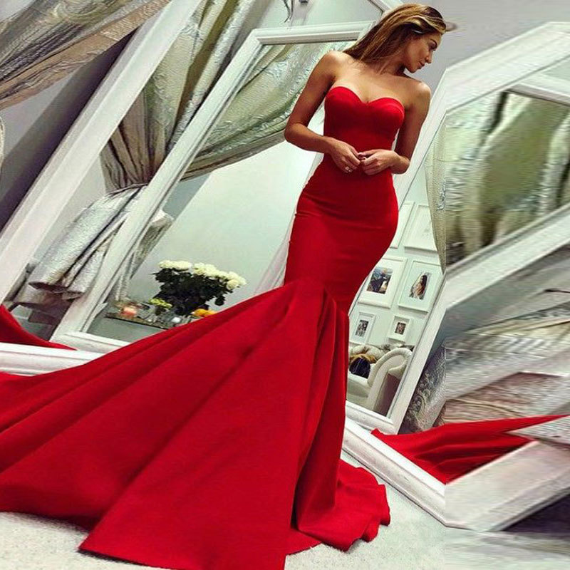 Europa y América Comercio exterior Amazon AliExpress deseo mujeres vestido de noche sexy fishtail tubo superior grande rojo puede ser personalizado
