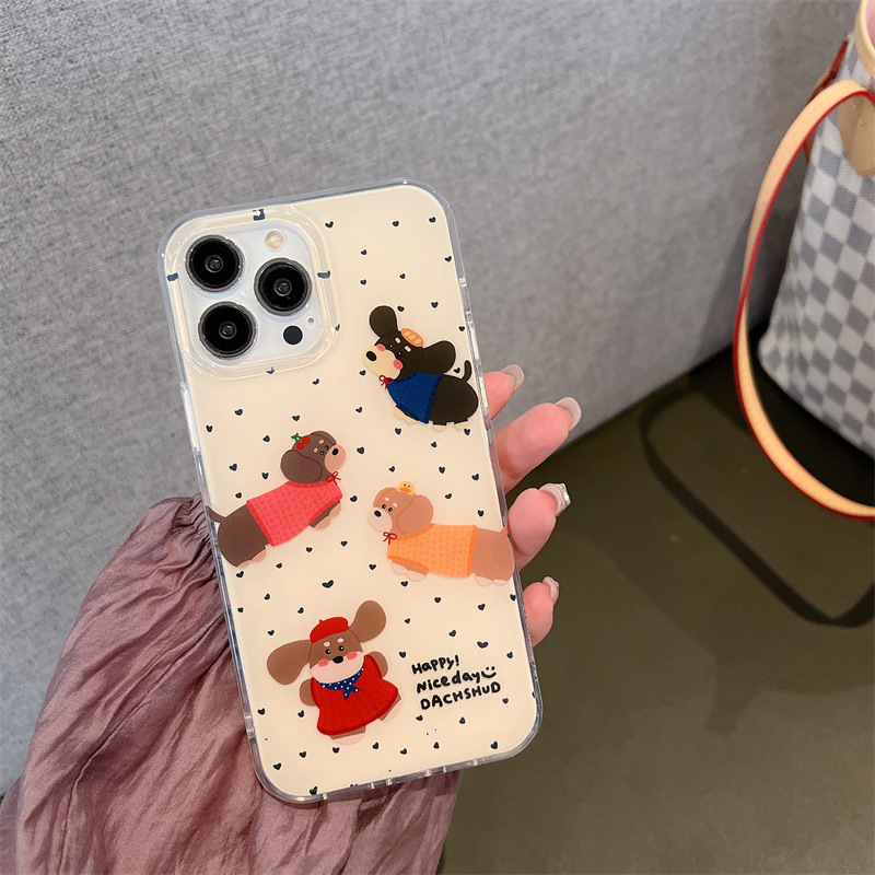 Reba mismo estilo pantalla completa pequeño amor salchicha perro para iPhone14 funda para teléfono móvil 15ProMax Apple 12 hembra 13