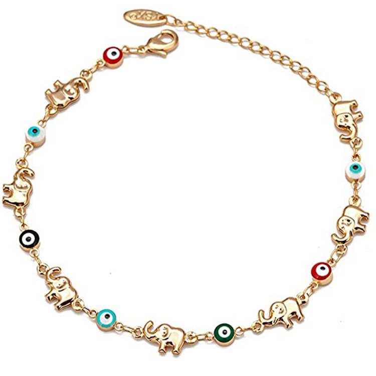 European and American Popular Evil Eye Baby Elephant Bracelet, Fashionable Colorful Enamel Evil Eye 7-Piece Baby Elephant Jewelry