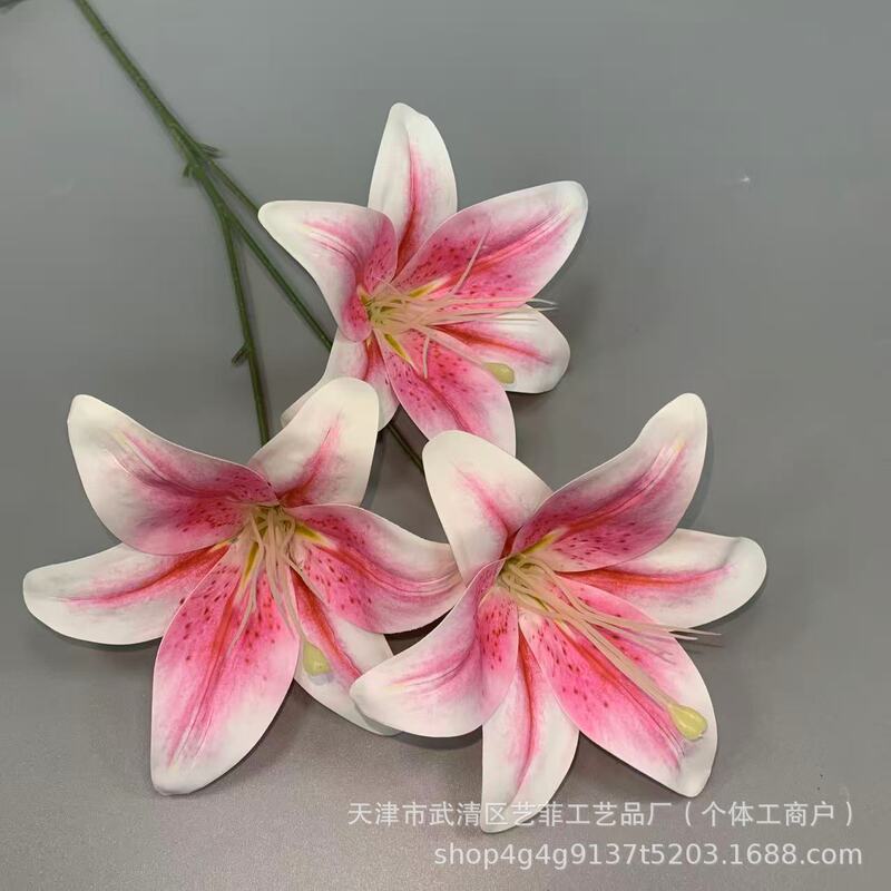 仿真花胶布3头百合 厂家批发婚庆装饰花礼堂布置假花墙拍摄道具|undefined