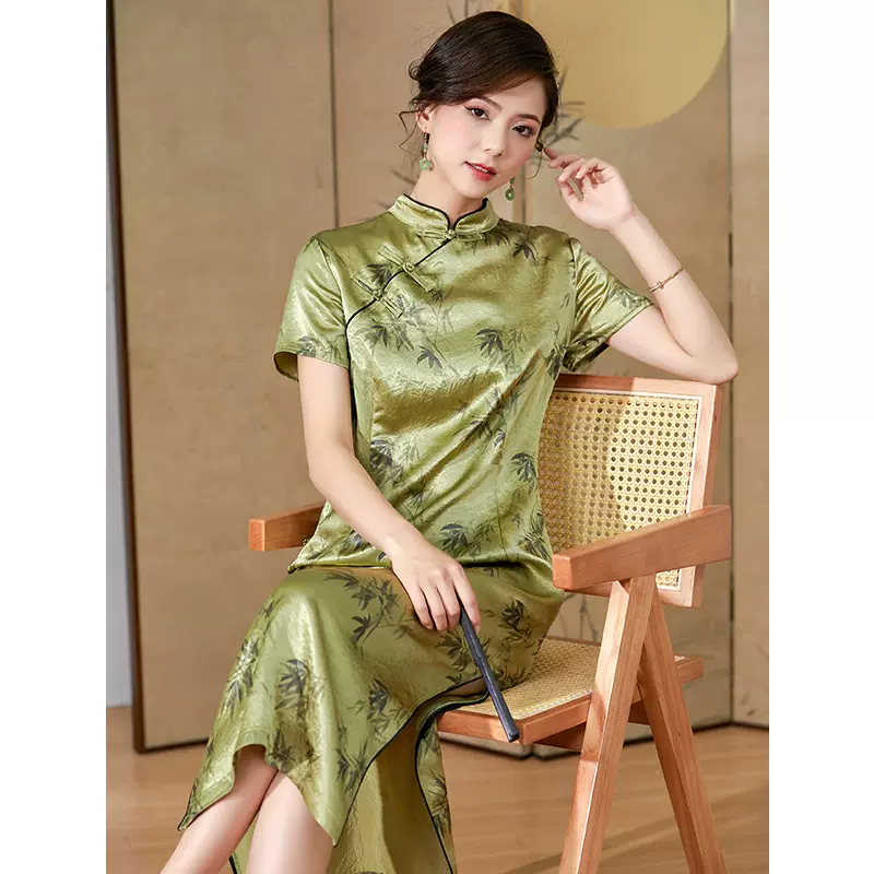 新中式国风改良醋酸旗袍2025女夏绝美小个子复古优雅年轻款连衣裙