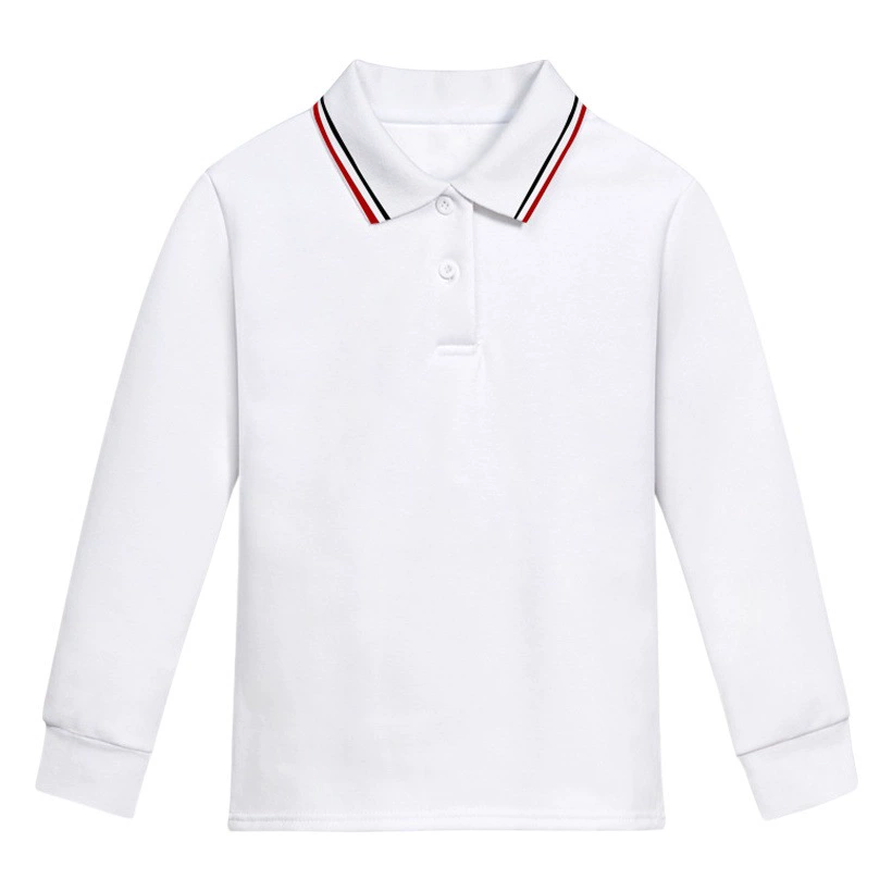 Студенческая рубашка-поло для мальчиков и девочек, осенне-зимняя утолщенная чисто белая футболка на флисовой подкладке, школьная форма из чистого хлопка с лацканами и длинным рукавом