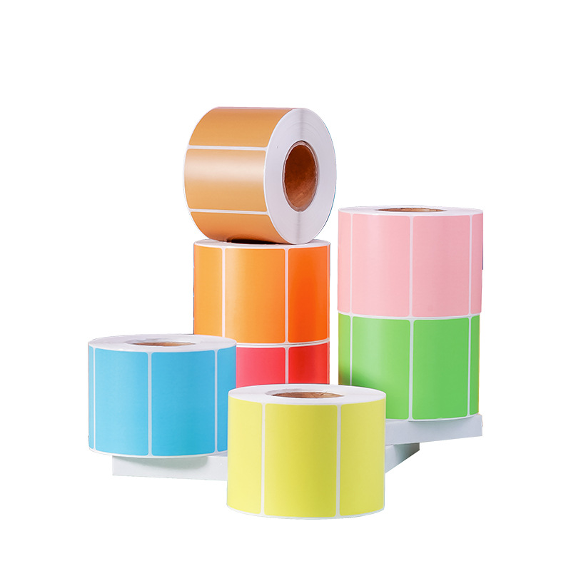 Etiqueta adhesiva de papel térmico de tres colores, color, selección múltiple, impresión de código de barras impermeable y a prueba de aceite personalizada, etiqueta autoadhesiva