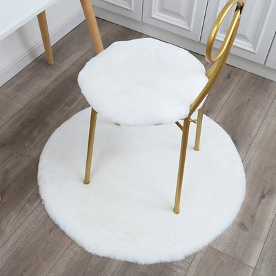 Round Carpet, Rabbit Fur Bedroom Carpet, Makeup Chair Mat, Computer Swivel Chair Carpet, Simple White Plush Carpet (Car Carpet) - white-imitation-rabbit-fur-40cm-diameter-round