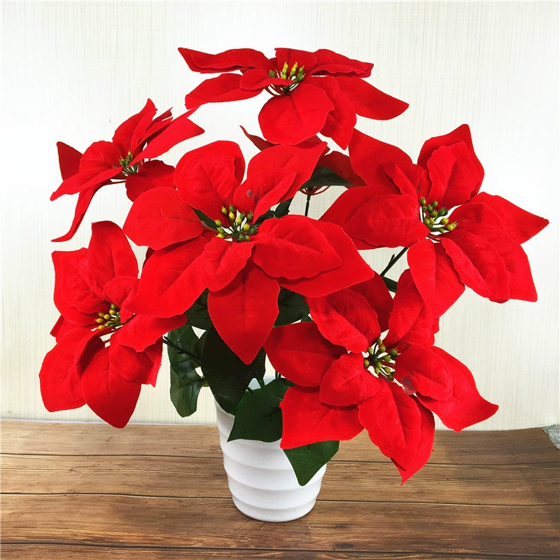 Декоративная пуансеттия, искусственный цветок в горшке, художественный набор украшений из сухих цветов, цветок, обеденный стол, шелковый цветок, гостиная