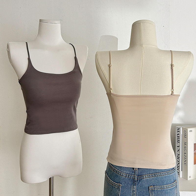 La primavera y el verano nueva belleza espalda camisola mujeres con almohadilla en el pecho fijo Copa interior y exterior desgaste camisola tubo Top bottoming chaleco mujeres