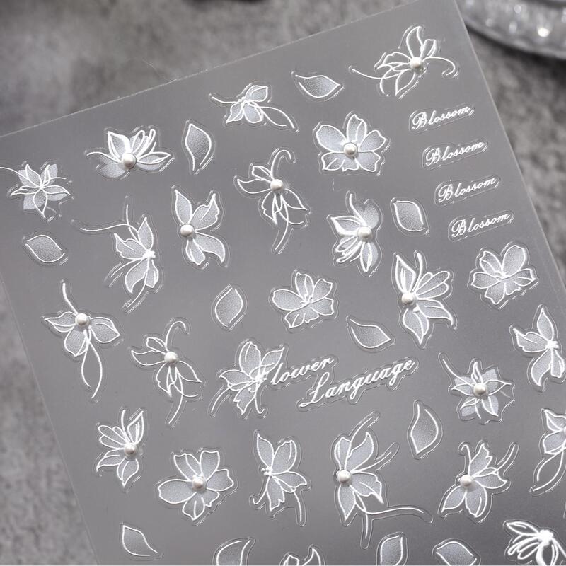Pearl Elegant White Flower Nail Stickers 5D Embossed Three-Dimensional Versatile White Floral DIY Nail Stickers Tl Model