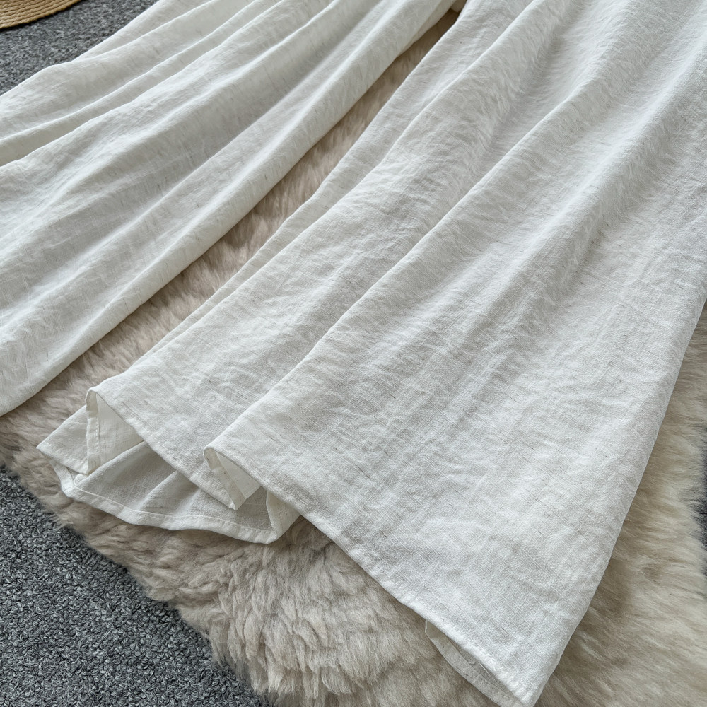 Women's High-Waisted Wide-Leg Trousers Tie Waist Retro Commuter Style Flowy Drapery Relaxed Fit Casual Pants_ecoleips.com