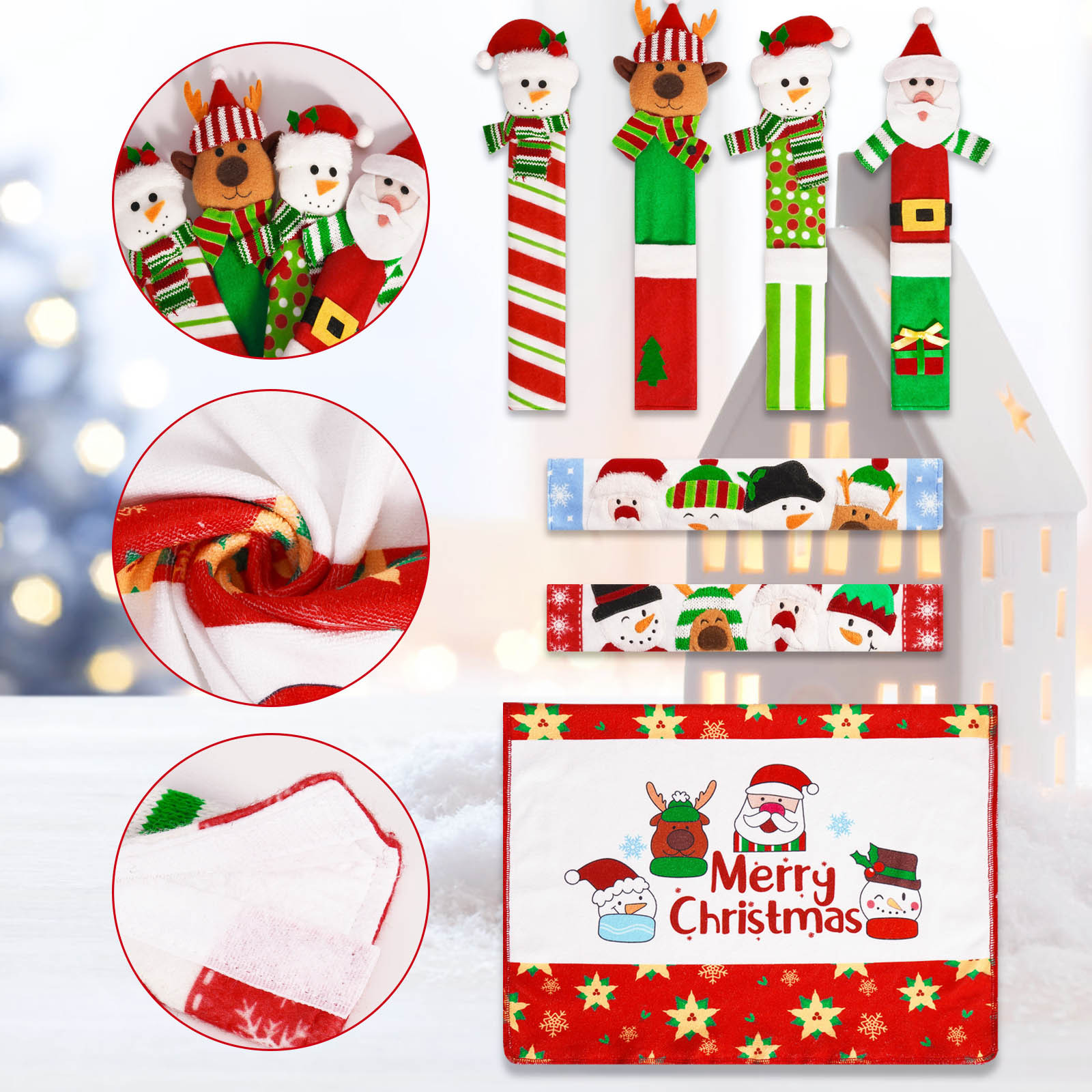 Navidad transfronteriza mango de refrigerador set de siete piezas guantes de microondas cocina con guantes de decoración de vacaciones