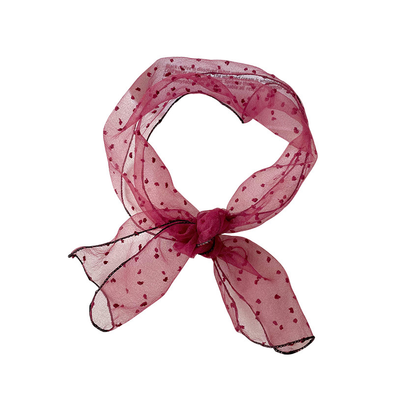 Nuevo verano cubierto de organza Polka Dot moda todo partido pequeña bufanda arco color sólido simple bufanda pequeña decorativa