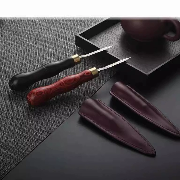 Нож для пуэра, чёрное sandalwood rosewood чайный конус, церемония чая, аксессуары к чайному набору, инструмент для прокалывания чая, кожаный ножной чехол, узорный нож для чая