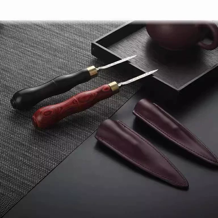Нож для пуэра, чёрное sandalwood rosewood чайный конус, церемония чая, аксессуары к чайному набору, инструмент для прокалывания чая, кожаный ножной чехол, узорный нож для чая