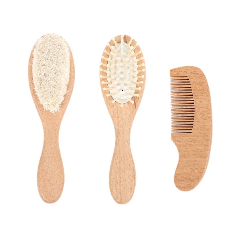 Cepillo de lana de haya bebé no hace daño al cuero cabelludo niños cepillo de baño hogar portátil peine plano cojín de aire masaje peine