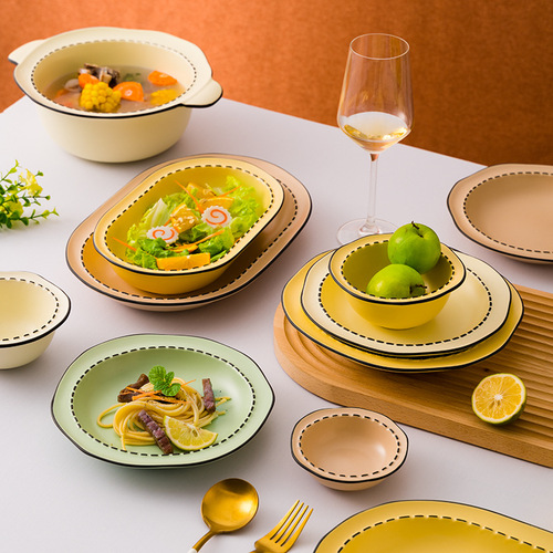 New product Mulanxi high-looking bowls, plates, chopsticks combination ceramic Japanese tableware underglaze color dishes rice bowl