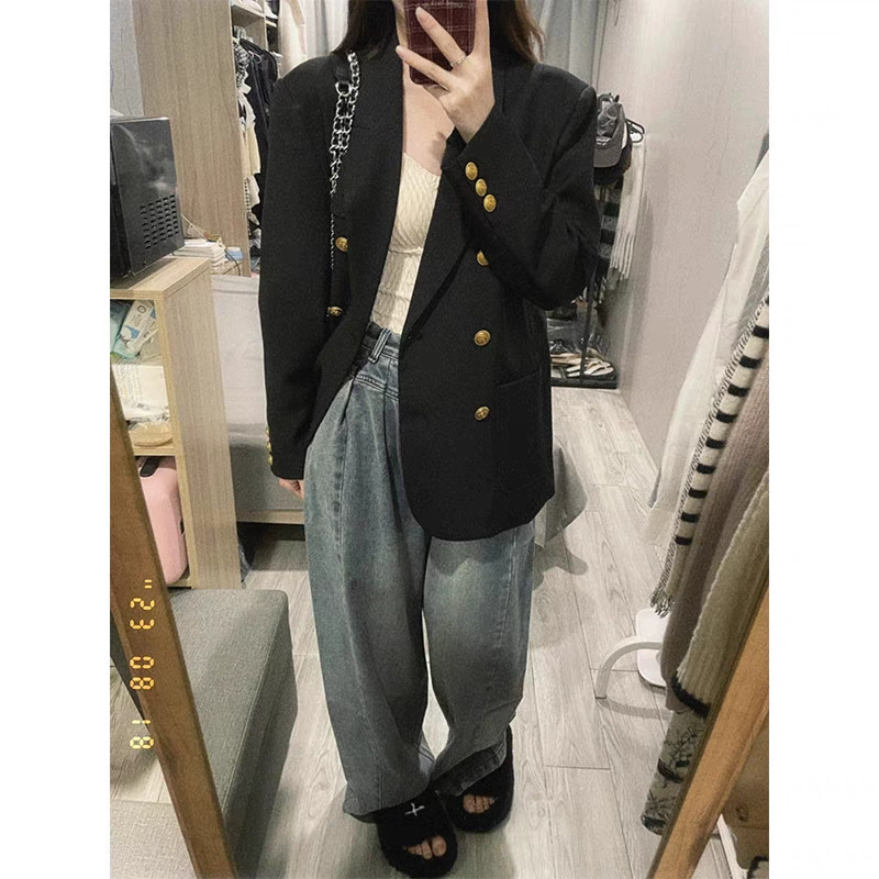 Расчетный [Спот] Большой размер толстый мм металлическая пряжка пиджак женский весенний и осенний пистолетный воротник 8054