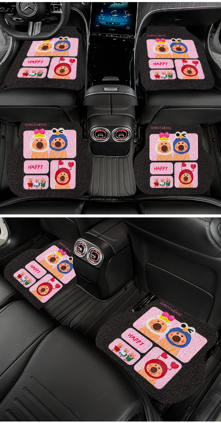 General Motors Floor Mats for Girls, Cartoon Cute Car Interior Mud Scraping Foot Mats, Wire Rings, Non-Slip and Anti-Dirty Floor Mats