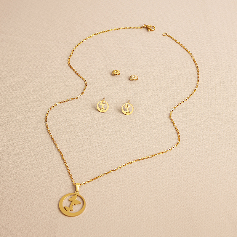 Fashion Cross Leaves Eye Stainless Steel Plating Jewelry Set 2 Pieces