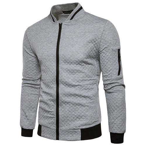 Grid sweatshirt open jacket, sporty casual fashion zip-up jacket