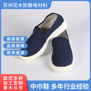 Anti-Static Dust-Free Shoes Blue and White Breathable Canvas Thickened Soft Sole Wear-Resistant Non-Slip Mid-Towel Shoes Dust-Free Room White Shoes