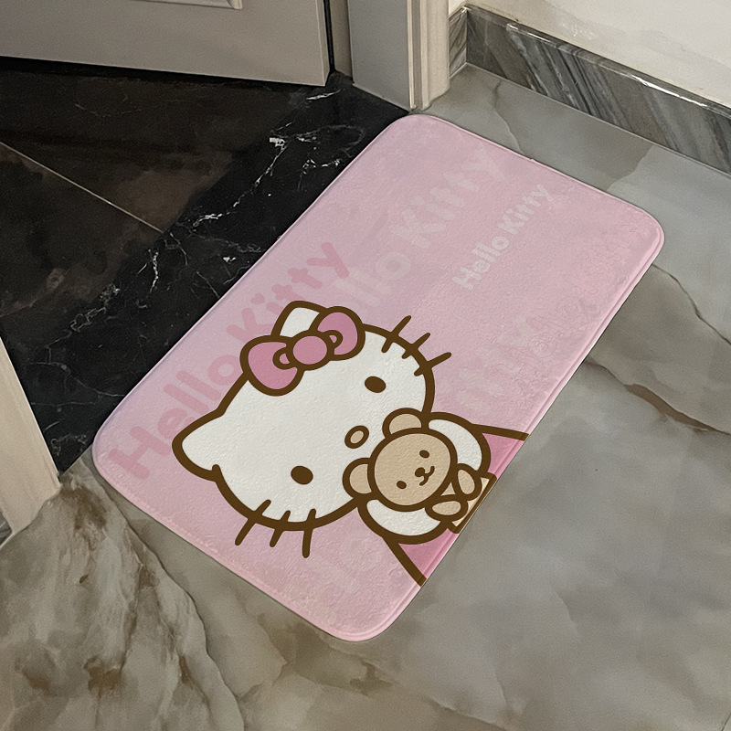 代发凯蒂猫卡通浴室垫家居装饰地毯卫生间脚垫法兰绒印花防滑地垫|undefined