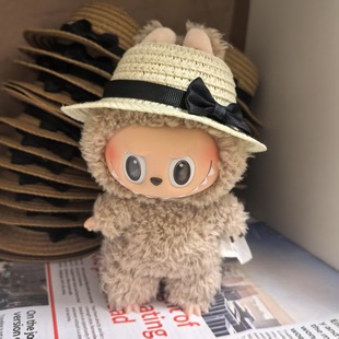 First and Second Generation Labubu Sitting Party 17cm Vinyl Macaron Labubu Summer Empty Top Straw Hat