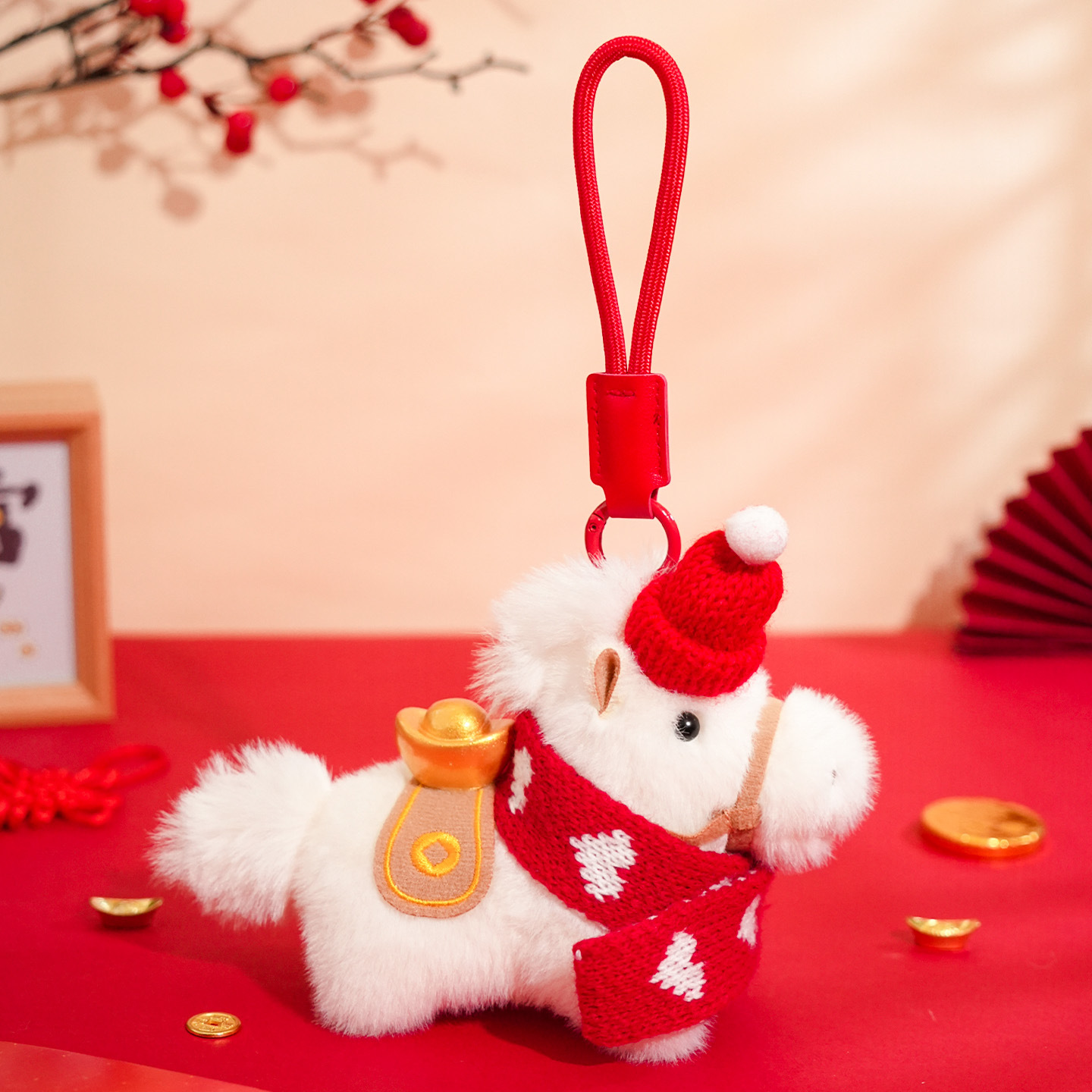 Плюшевая пони, подвеска, красный белый комплект