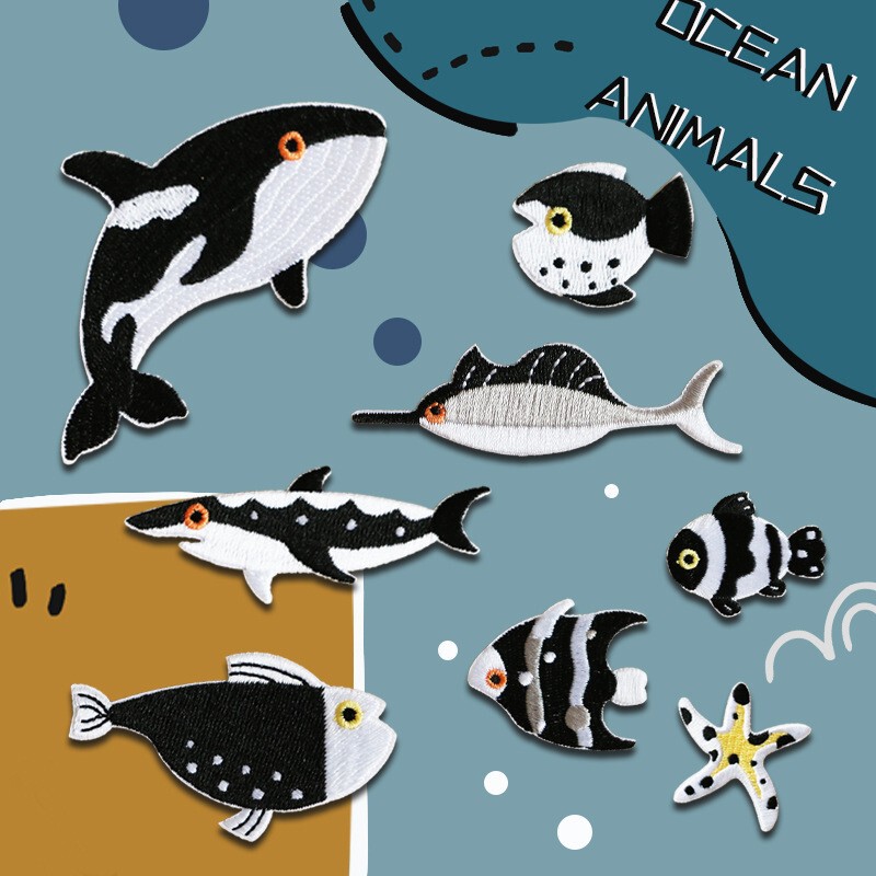 Marine animal embroidery cloth sticker mobile phone bag iPad decoration sticker clothes hole cover patch wholesale