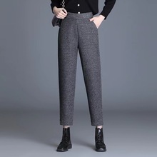羊毛呢小个子哈伦裤女士高腰2025秋冬季中年妈妈九分小脚萝卜裤子