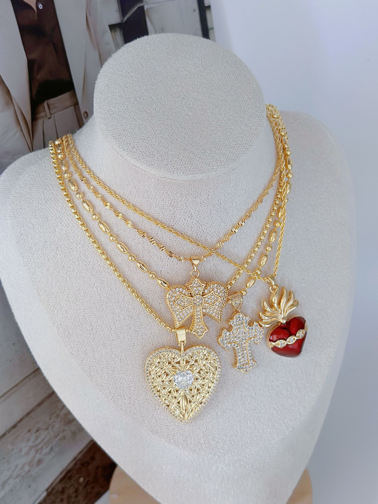 15g Weight Copper Pendant Material Copper Plating Cross Heart Shape Pendant Necklace