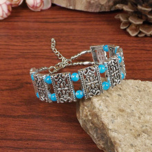 云南民族风手饰彩色串珠仿松石合金手链百搭多色可调节手环手镯