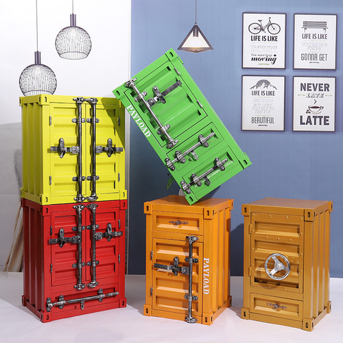 Industrial style iron bedside table storage cabinet Creative small distressed container cabinet bedside retro storage cabinet