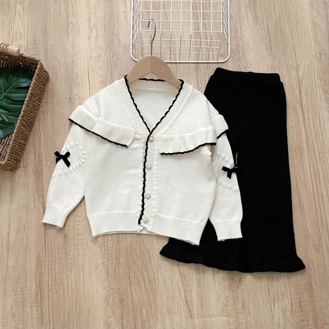 Laste kampsun-kardigan kaheosaline kootud jakk sügis-talv, uus stiil tüdrukutele lõngast õues kandmiseks._voghion.com