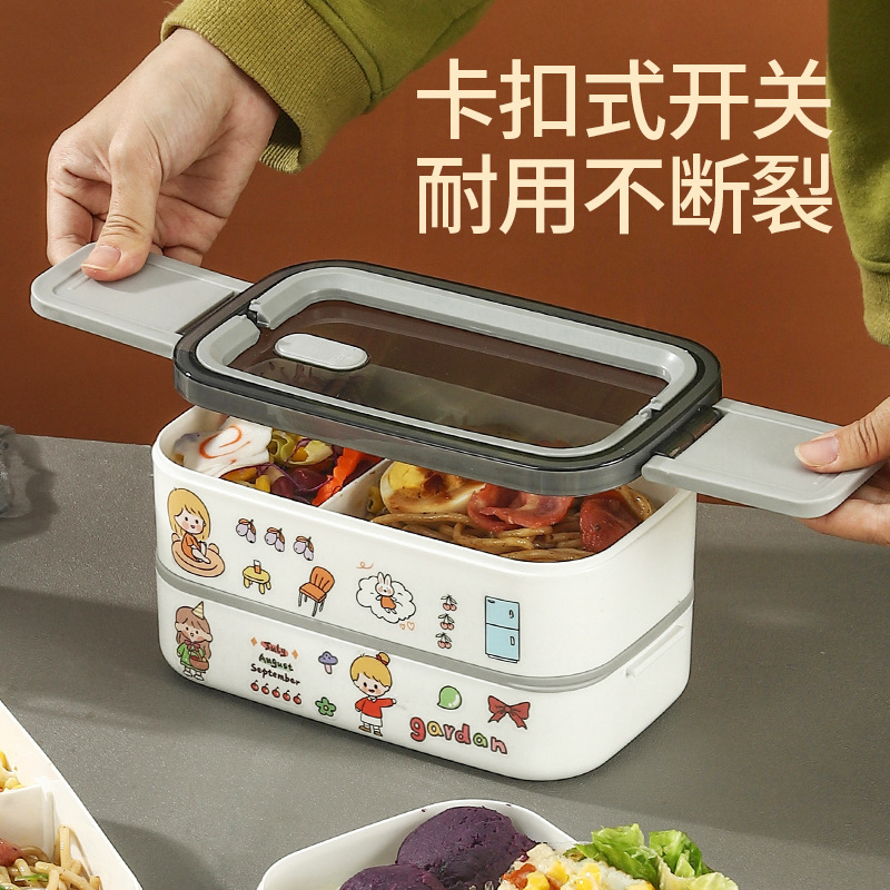Cross-Border Double-Layer Japanese Lunch Box Cute DIY Bento Box Portable Student Lunch Box Divided Packaging