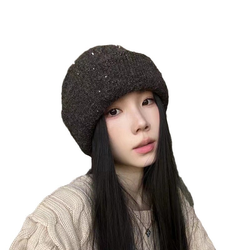 (2개) 모자 한 개, 두 개 입고 두꺼운 모직 혼방 스팽글 보두 더미 모자, 가을 겨울 따뜻한 귀 보호 니트 모자, 모직 모자