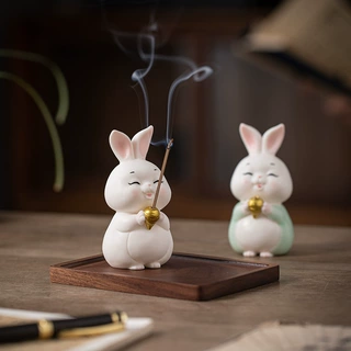 可爱小白兔线香插香座家用香薰炉创意茶桌桌面装饰陶瓷小兔子摆件
