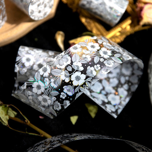 Twilight PET Tape Brocade Flower Series Silver Flower Handbook DIY Decorative Recycling Stickers 8 Types