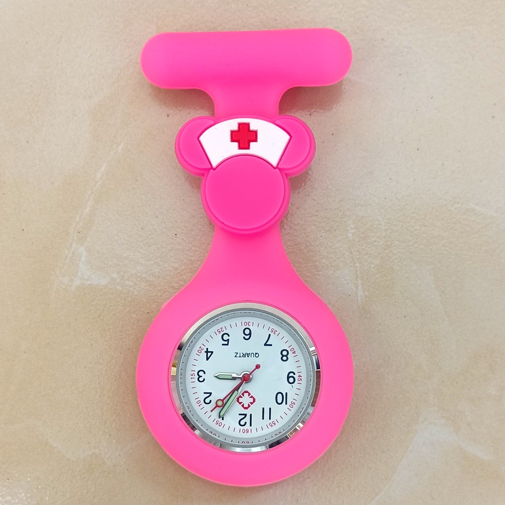 Dibujos animados lindo unisex hospital médico enfermera médico broche de silicona sólida colgando FOB bolsillo regalo reloj