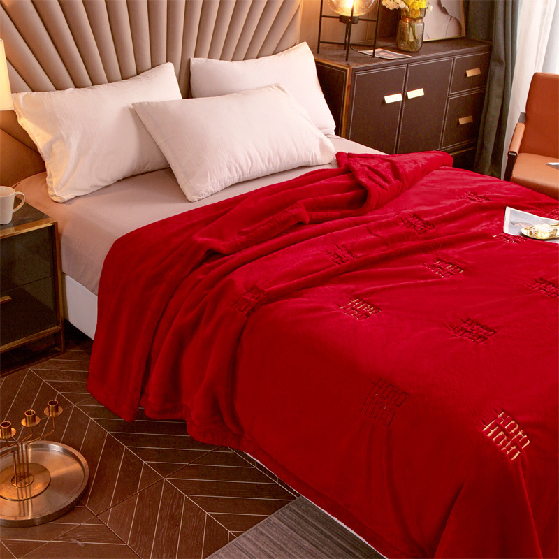 고급 토끼 벨벳 웨딩 여자의 결혼식 담요 두꺼운 RASCHEL 붉은 축제 결혼식 다기능 담요